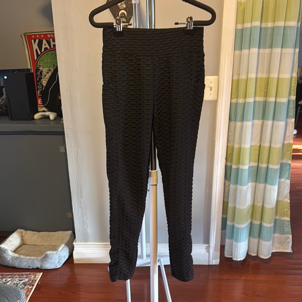 Black Textured Women's Pants
